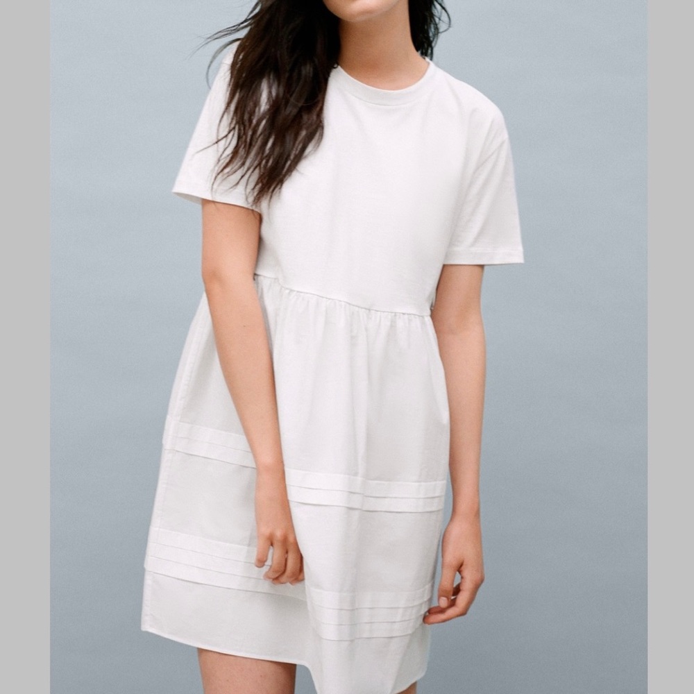 Zara White Pleated Swing Dress